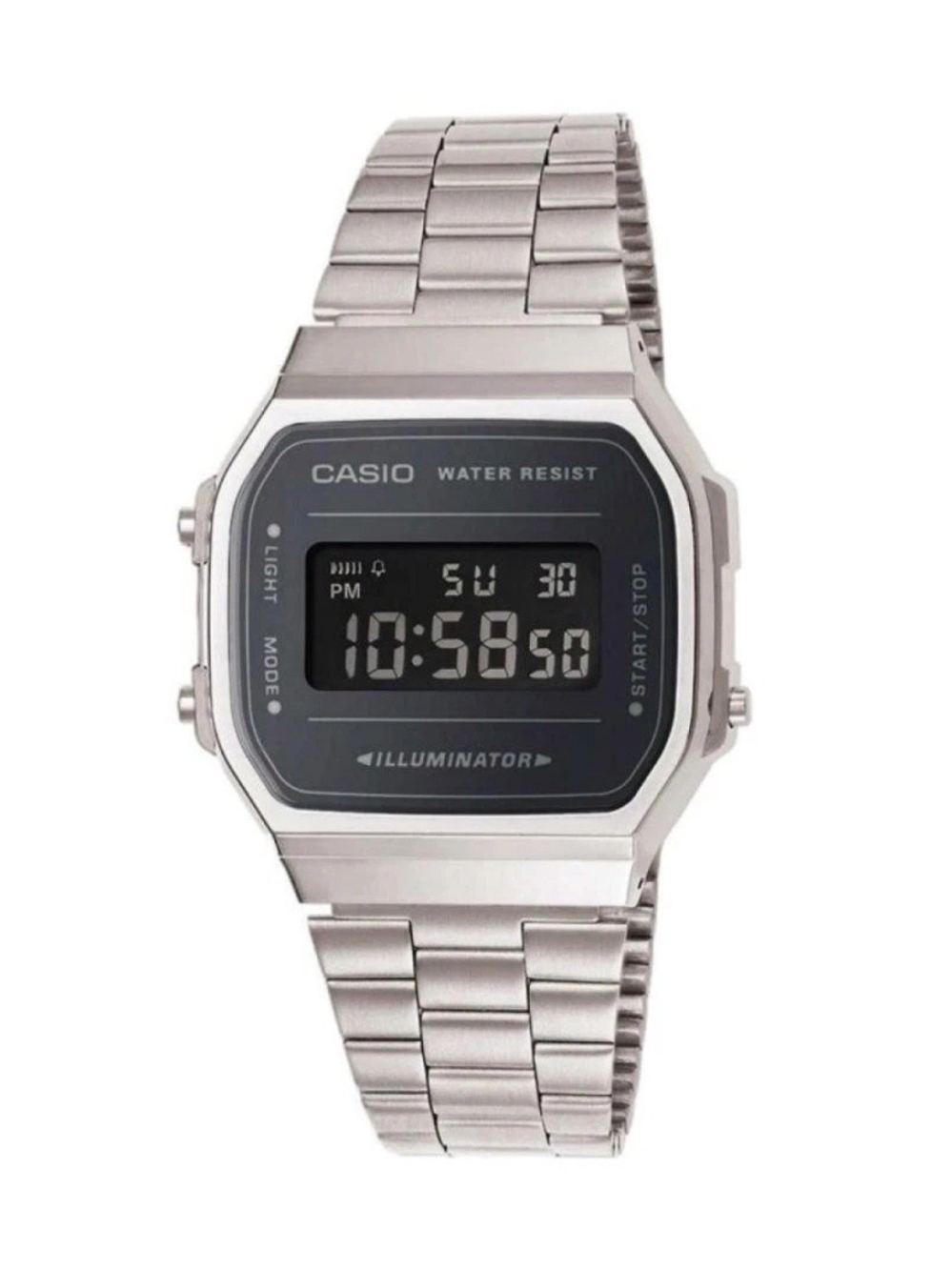 Casio Silver Stainless Steel Digital Watch with Black Dial